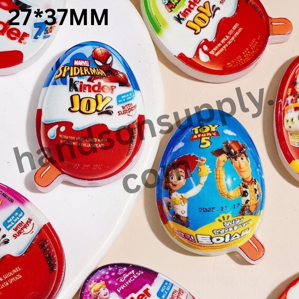 Playful Kinder Joy Surprise Egg with Adventure Character Designs, Snack Candy Series Acrylic Beads, 27*37MM, Random Mix