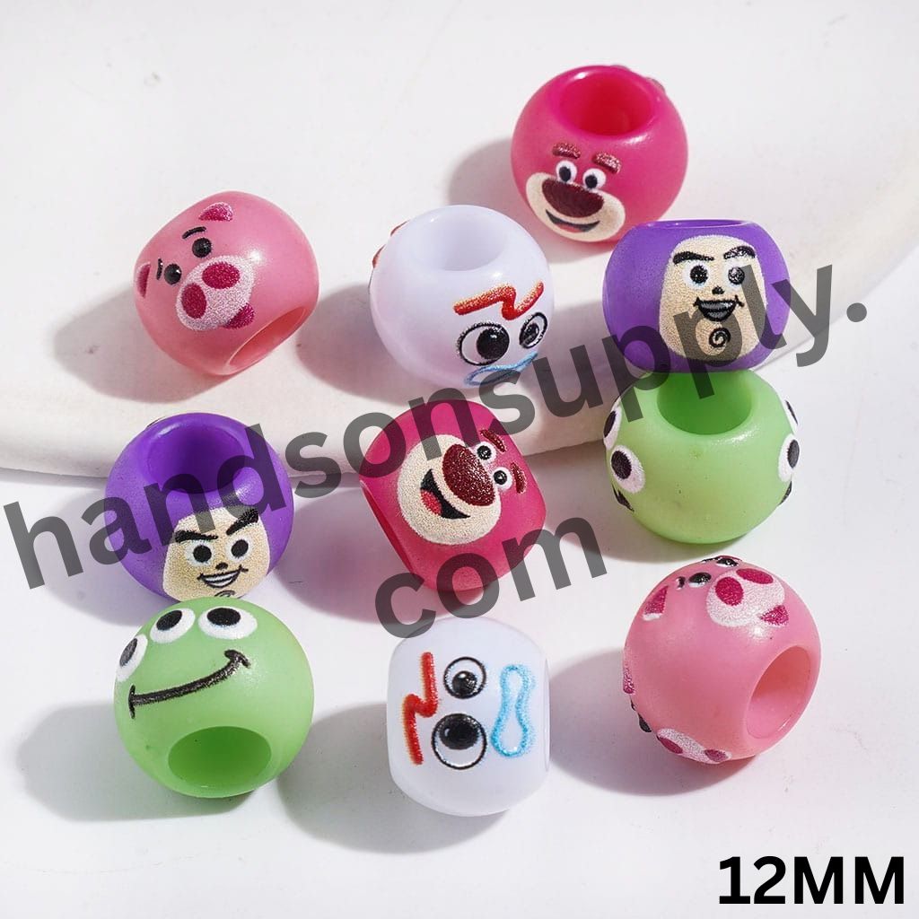Toy Adventure Character Face Acrylic Beads, Big Hole Beads, 12MM, Multicolor, Random Mix, (The Hole Diameter is Around 6MM)