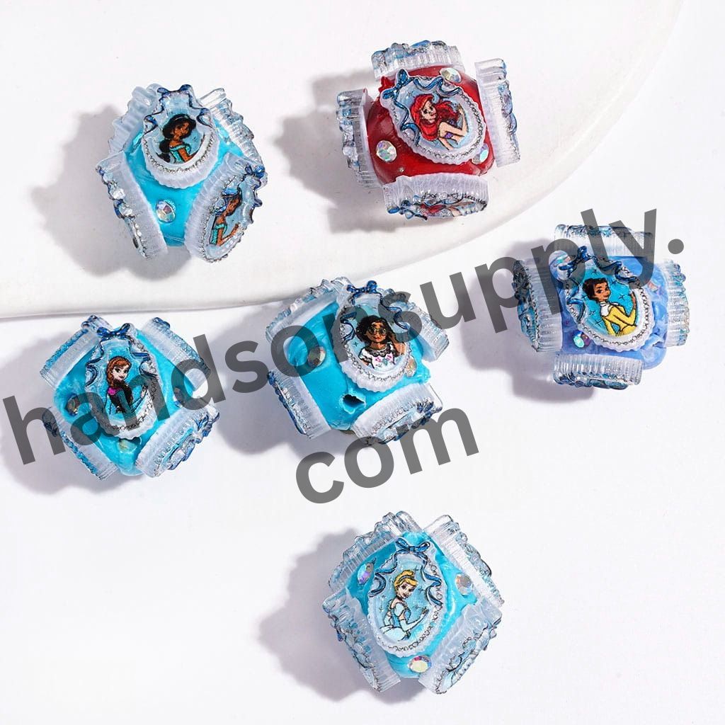 Charming Oval Mirror with Bowtie Design and Classic Princess Character Series and Sparkling AB Rhinestones Clay Beads, 18MM Random Mix