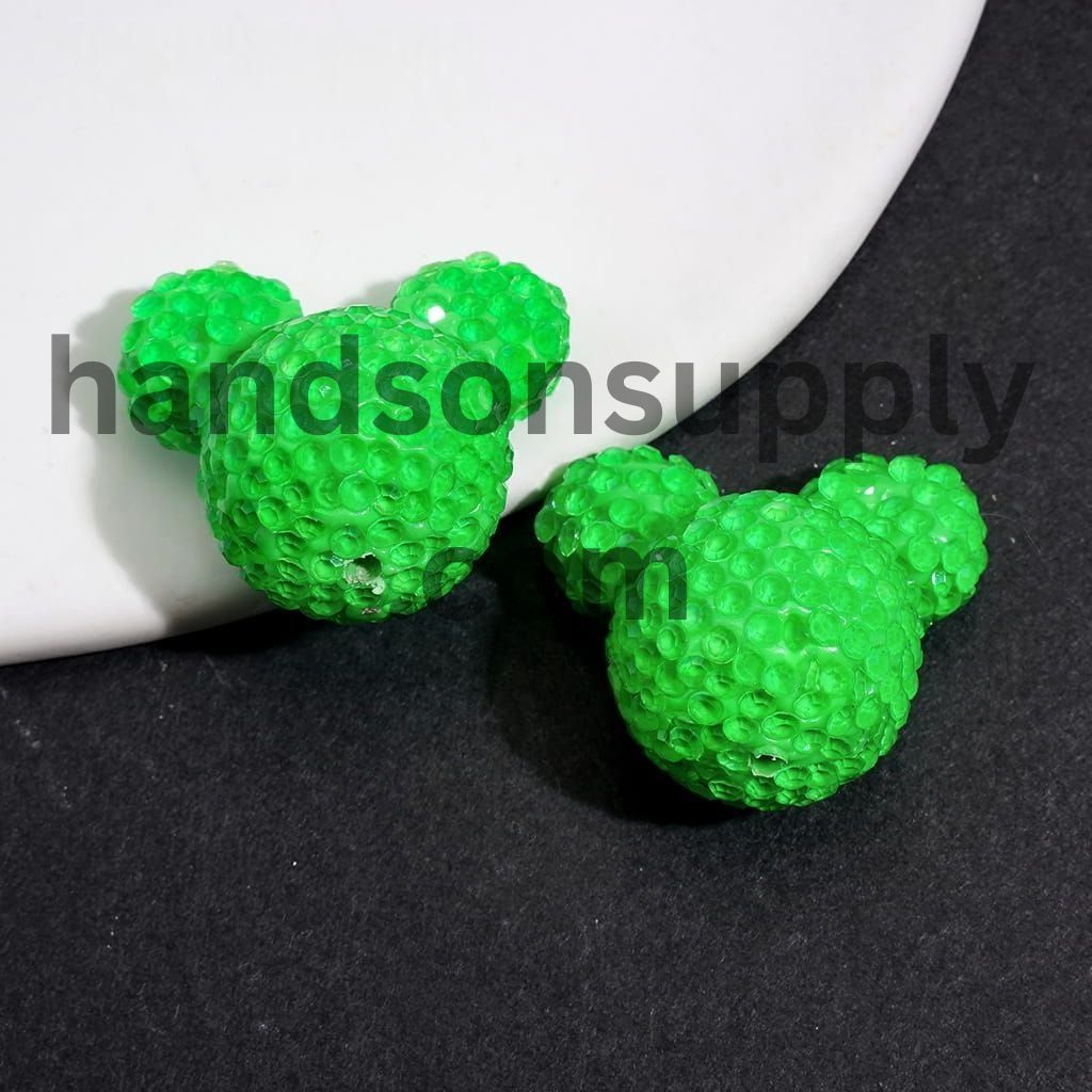 Vibrant Neon Colorful Mouse Head Shape with Sparkling Rhinestone Clay Beads 22*23MM, Multi-Color (Please Read Description)