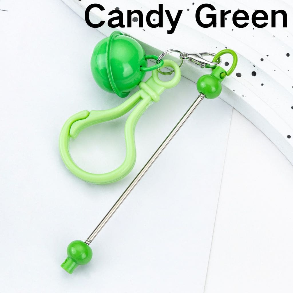 Beadable DIY Keychain with Bar Carabiner Hook Bell and Karabiner in Solid Color, 153MM