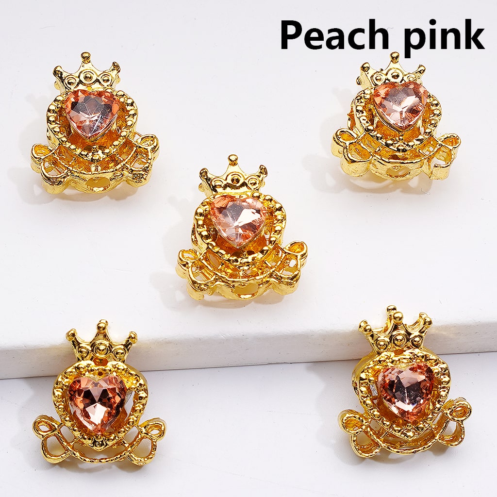 Shiny Gold Alloy Beads Heart with Crown Design 14*16MM Rhinestone Accents