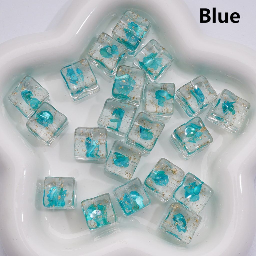 Clear Square Acrylic Beads with Gold Foil and Multi-Color Shells 14-15MM (Single Color is available for 200pcs(Whole bag))