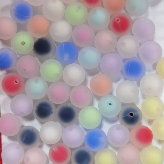 Mini Round Frosted Beads Inisde Silicone Beads, 15MM, Random Mix