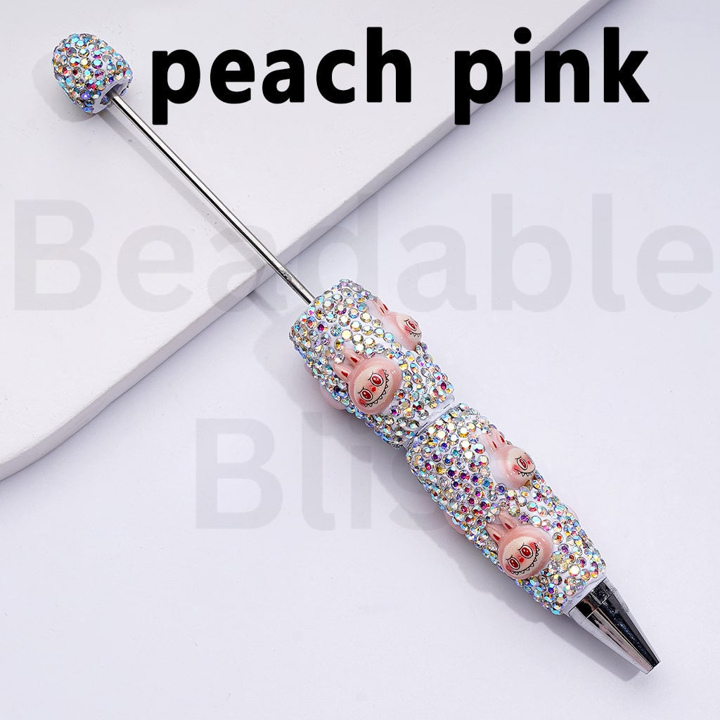White Color Beadable Clay Pens with Cute Designer Cute Monster Doll Toy Head Pop Mar AB Rhinestones Covered the Entire Pen