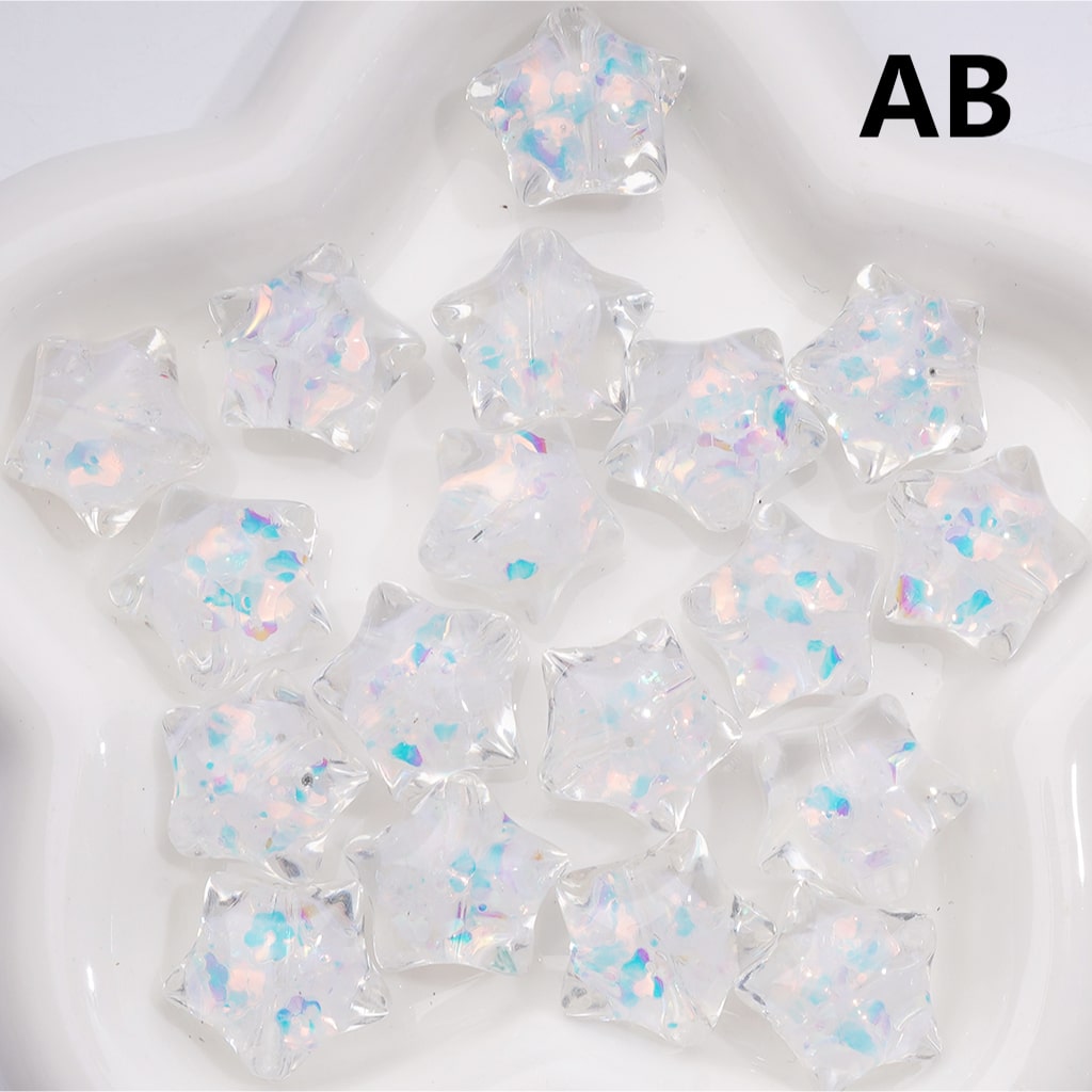 Star Shape with Mini Colorful Flower Flakes Clear Acrylic Beads 22MM (Single Color is available for 200pcs(Whole Bag))