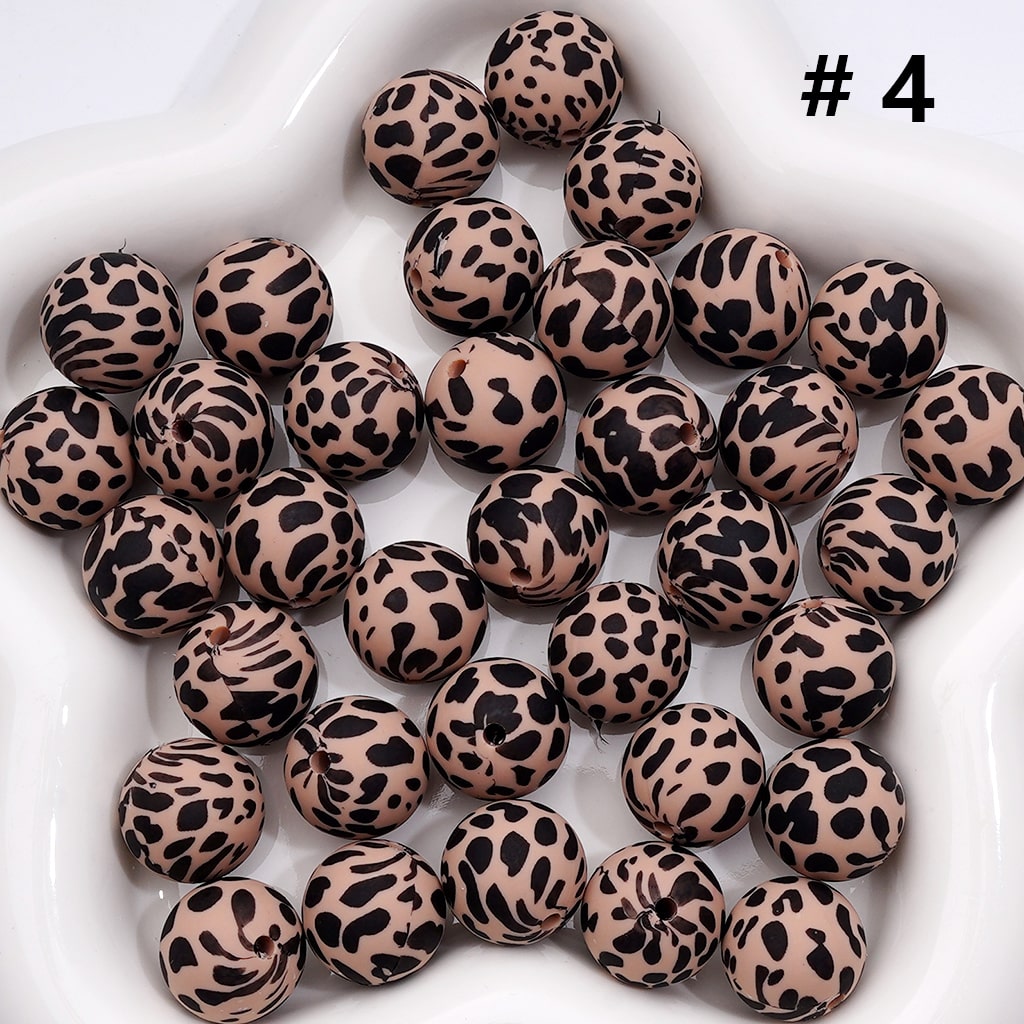 Cow Print Multicolor Design Style Z-00276 Silicone Beads 15MM