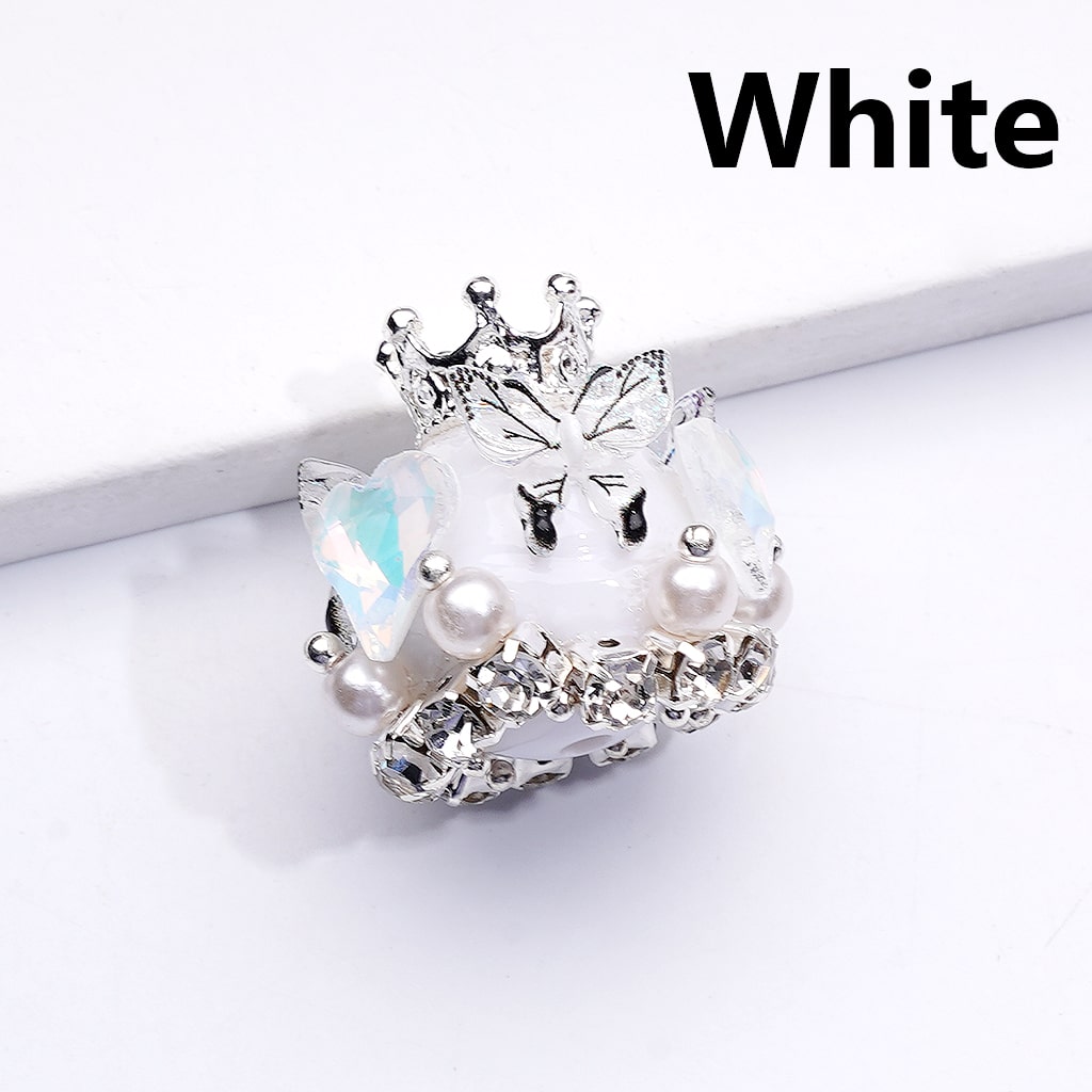 Butterfly Heart with Rhinestones, Pearls & Silver Crown Acrylic Beads 22*22MM Solid Color