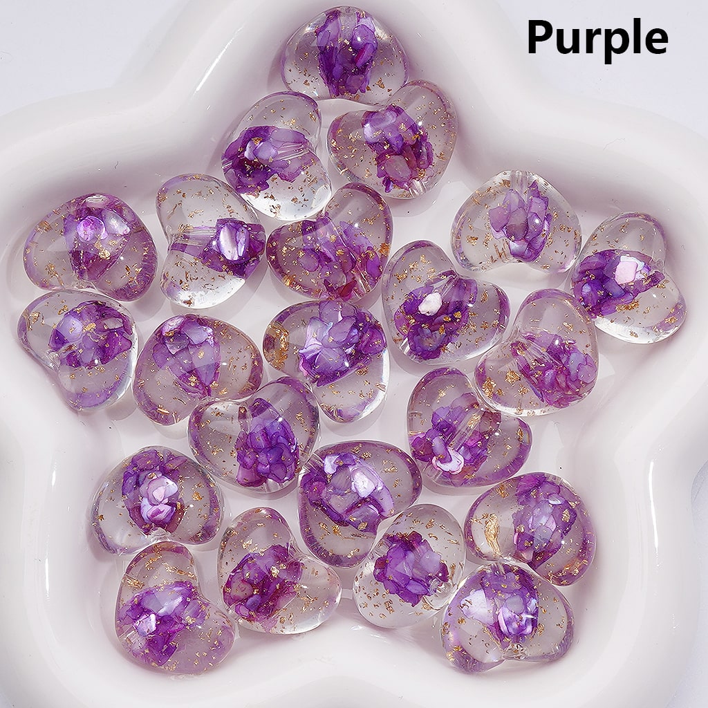 Clear Heart Acrylic Beads with Multi-Color Shells & Gold Foil Paper (Single Color is available for 200pcs(Whole bag))