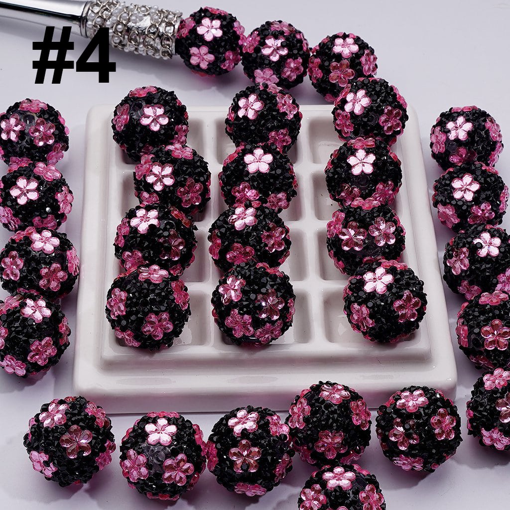 Mini Shiny Cone Shape Cute Flowers Acrylic Beads Clear Rhinestones Round, 20MM