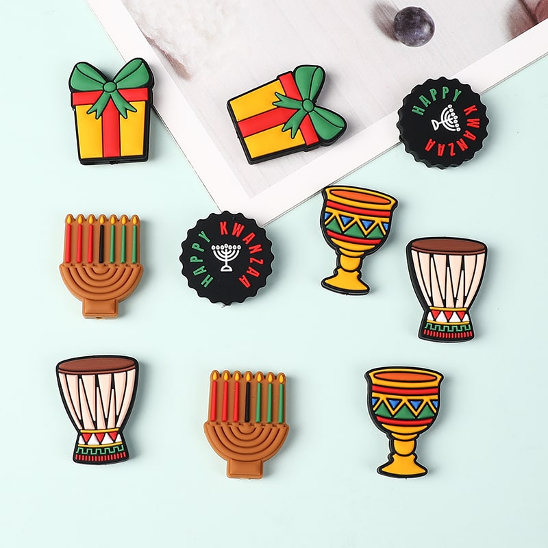 Festive Kwanzaa Celebration Silicone Beads Drum, Candles, Unity Cup & Gift Designs