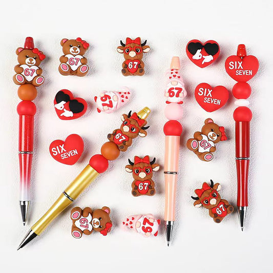 3D Animal Gnome Heart Shape Silicone Focal Beads with Number 67