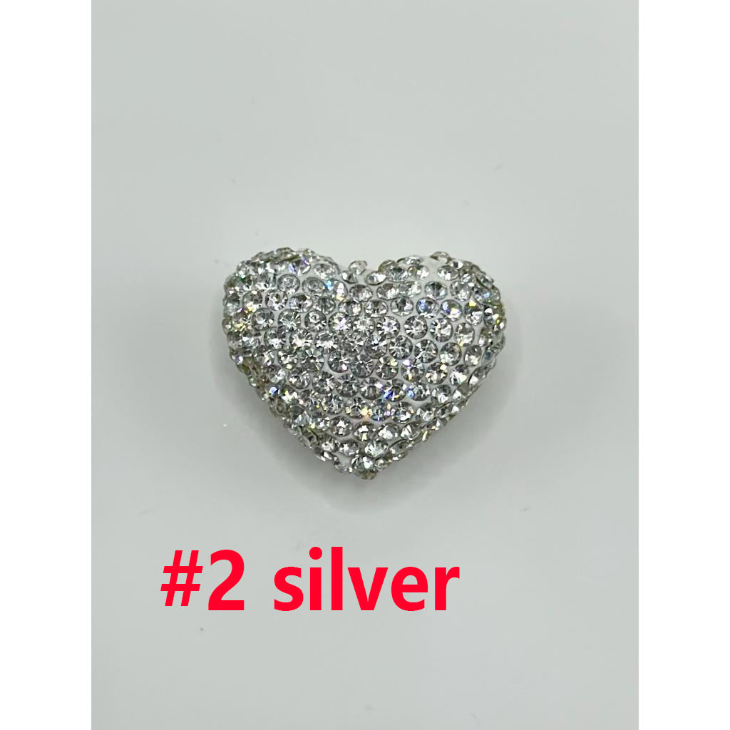 Clay Beads Solid Heart with Rhinestones 18mm by 24mm ZY