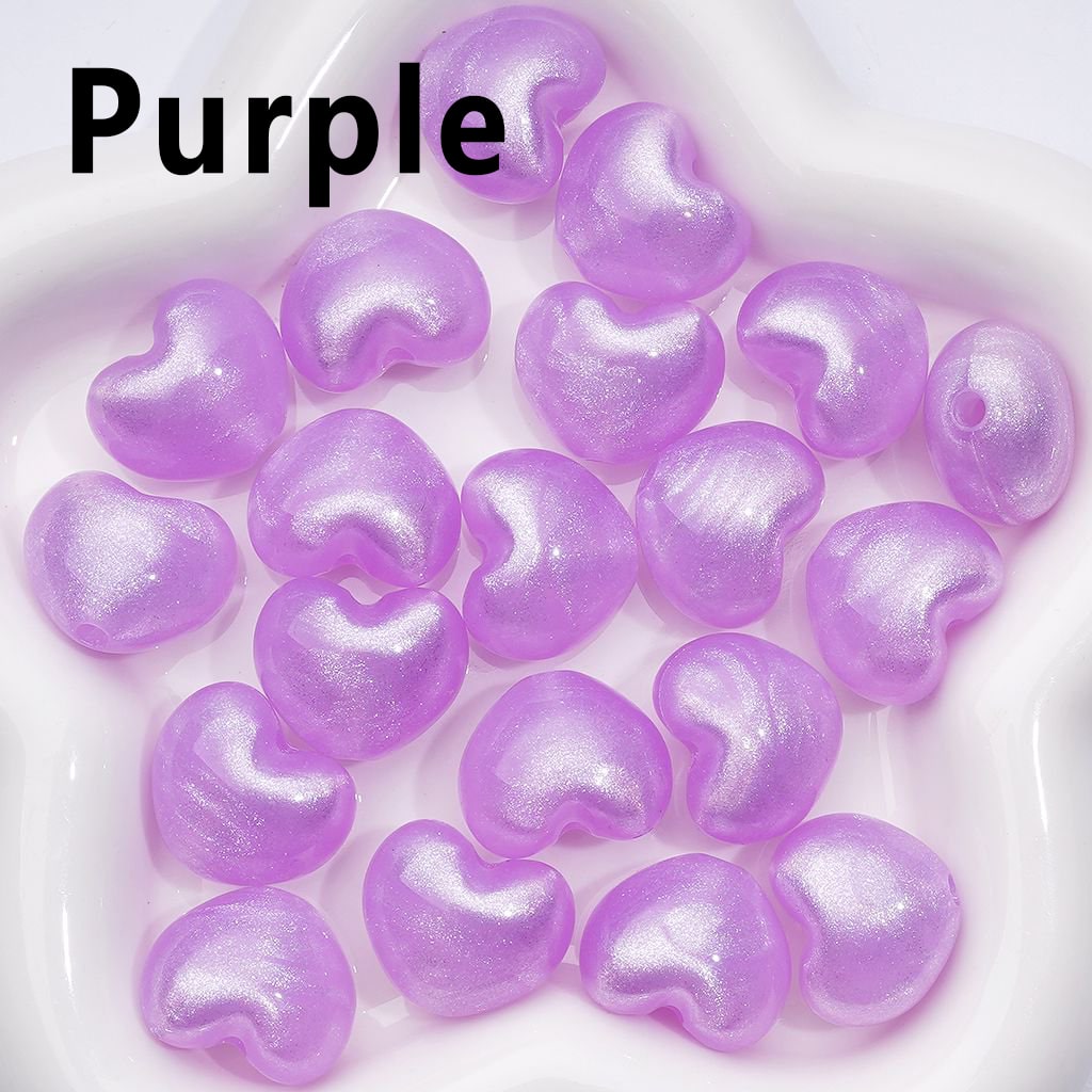 Glossy Multi-Color Heart Acrylic Beads – Vibrant Glitter Finish, Approx. 22 x 18MM