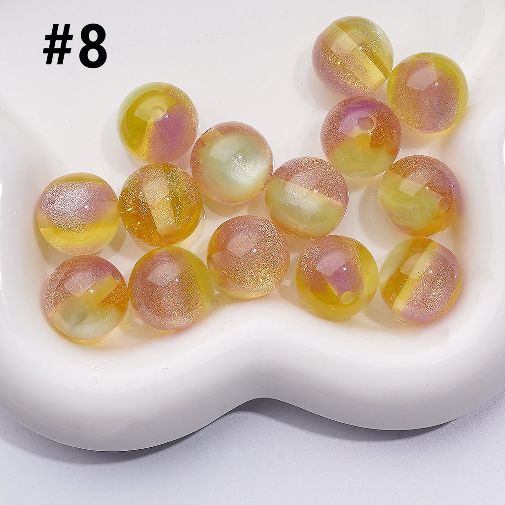 Dazzling Double Color Cat Eye Acrylic Beads with Shiny Gold Glitter, 16MM