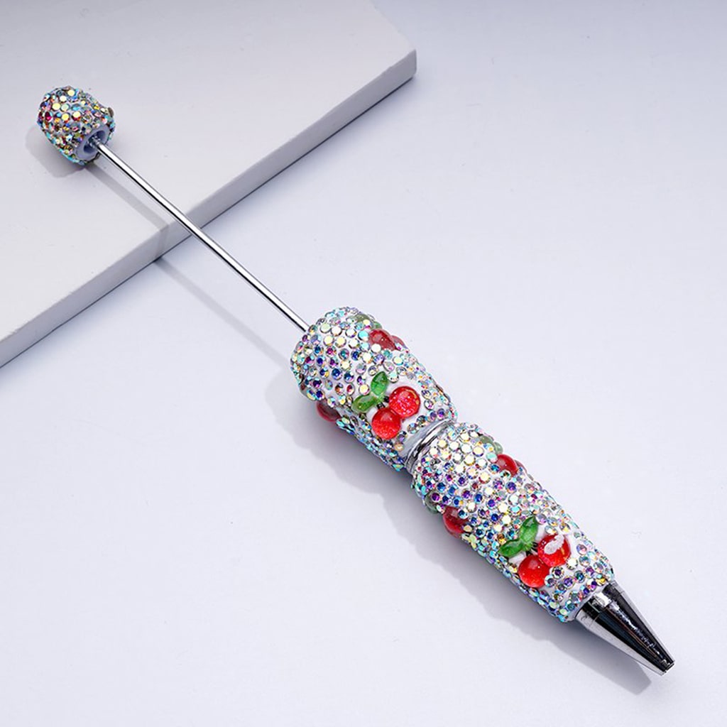 Beadable Clay Pens with Cute Vivid Fruits Mini AB Rhinestones Covered the Entire Pen