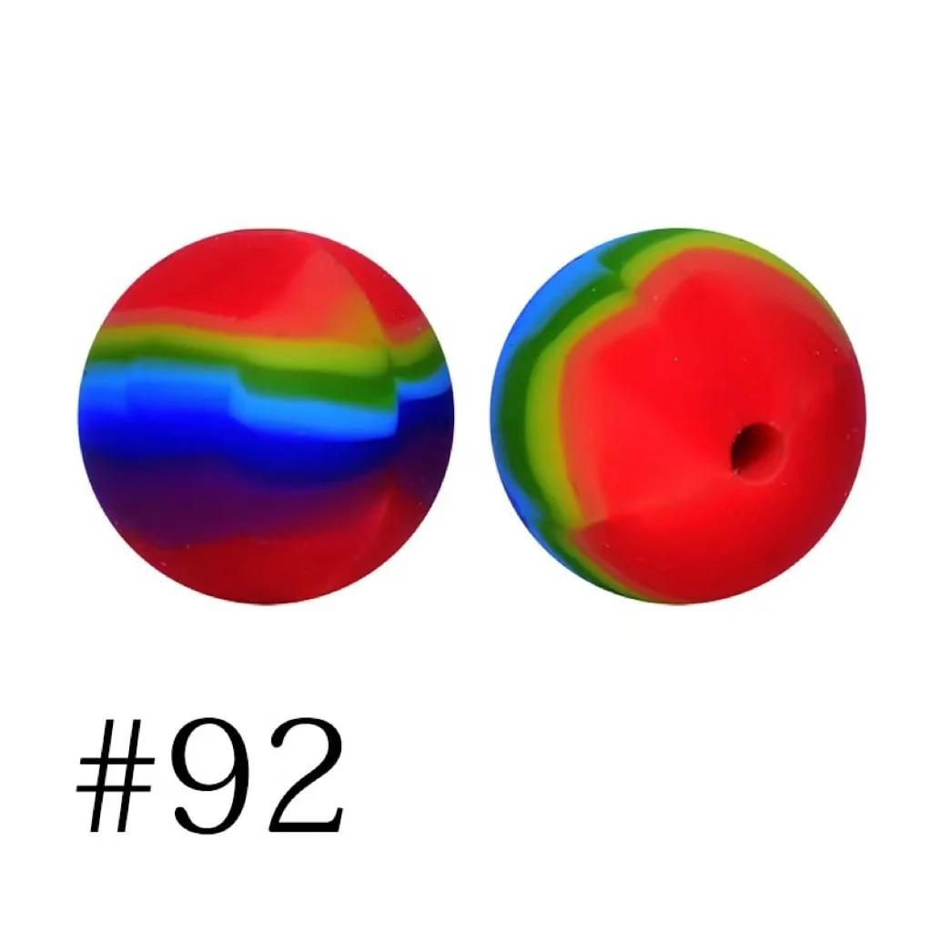 Multicolor Abstract Marble Pattern Printed Silicone Beads with Swirls, 15mm
