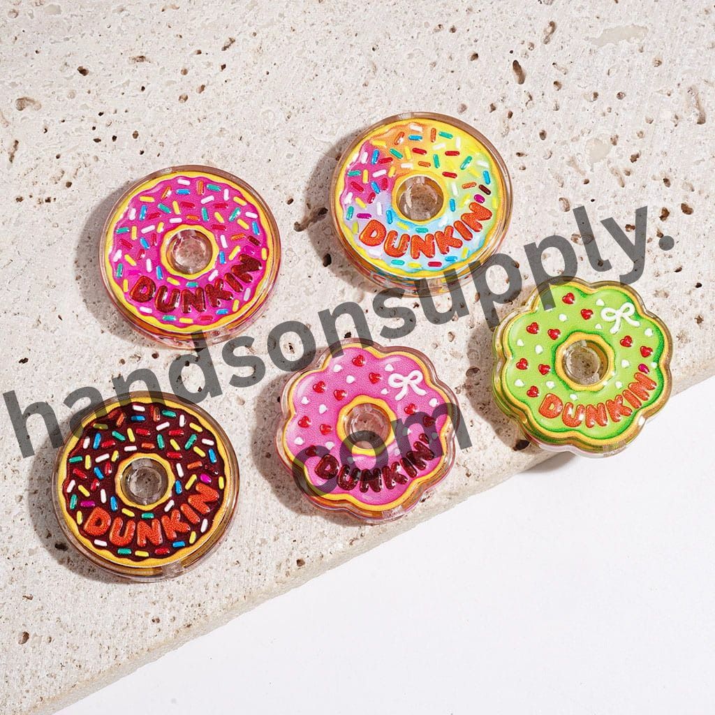 Sweet Doughnut Designs in Assorted Toppings Semi-Clear Acrylic Beads, Random Mix