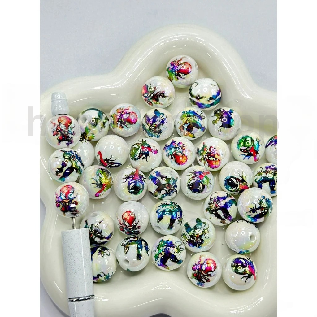 Superhero Theme UV Finish Red Character Spiderman Round 16MM Random Mix Acrylic Beads
