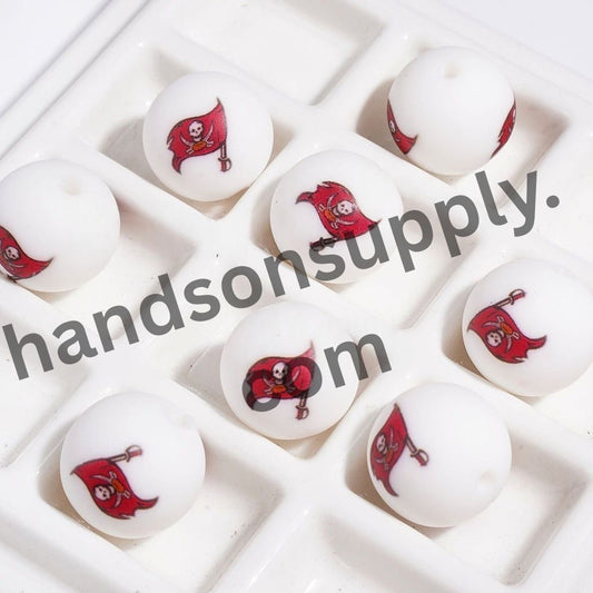 Energetic Tampa American Football Team Printed Round Silicone Beads for DIY Bracelets, 15MM