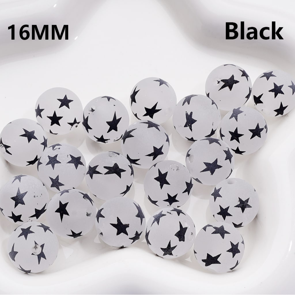 Multi-Color Star Printed Frosted Round Acrylic Beads, 16MM – Bulk 200pcs Required for Single Color Option