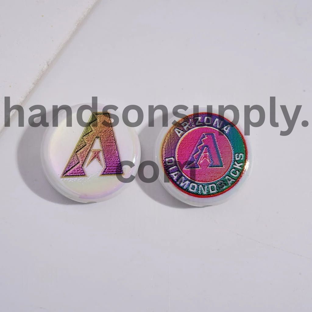 UV Coating with Sports American Baseball Series Acrylic Beads, Around 24MM, Flat Round Shape