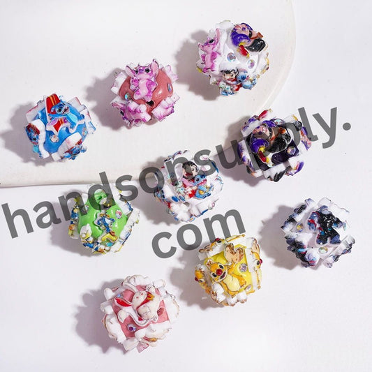 Cute Monster Character Series with Sparkling AB Rhinestones Clay Beads, 20MM Random Mix