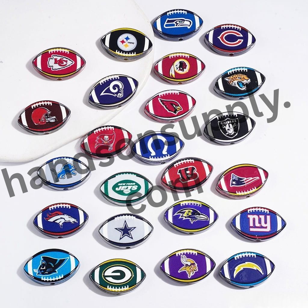Sporty American Football Team Logo Style Semi-Clear Acrylic Beads, 18*29MM, Random Mix