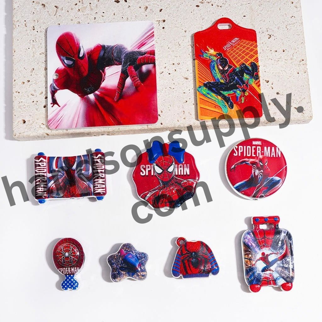 Red Spider Superhero Character Series with Silver-Tone Borders Acrylic Beads & Pendants, Random Mix