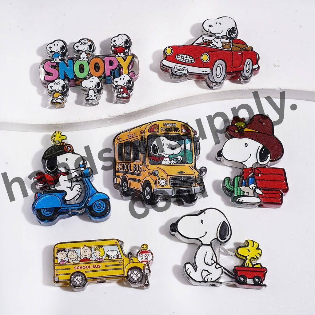 Beagle Dog Character Designs in Various Expressions and Poses Semi-Clear Acrylic Beads, Random Mix