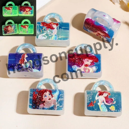 Luminous Magical Mermaid Princess Handbag Glitter Acrylic Beads & Pendants, 30*29MM, Random Mix