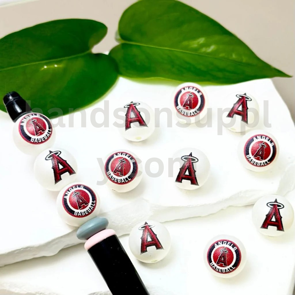 Los Angeles Angels Baseball Theme 16MM Frosted White Round Acrylic Beads Random Mix