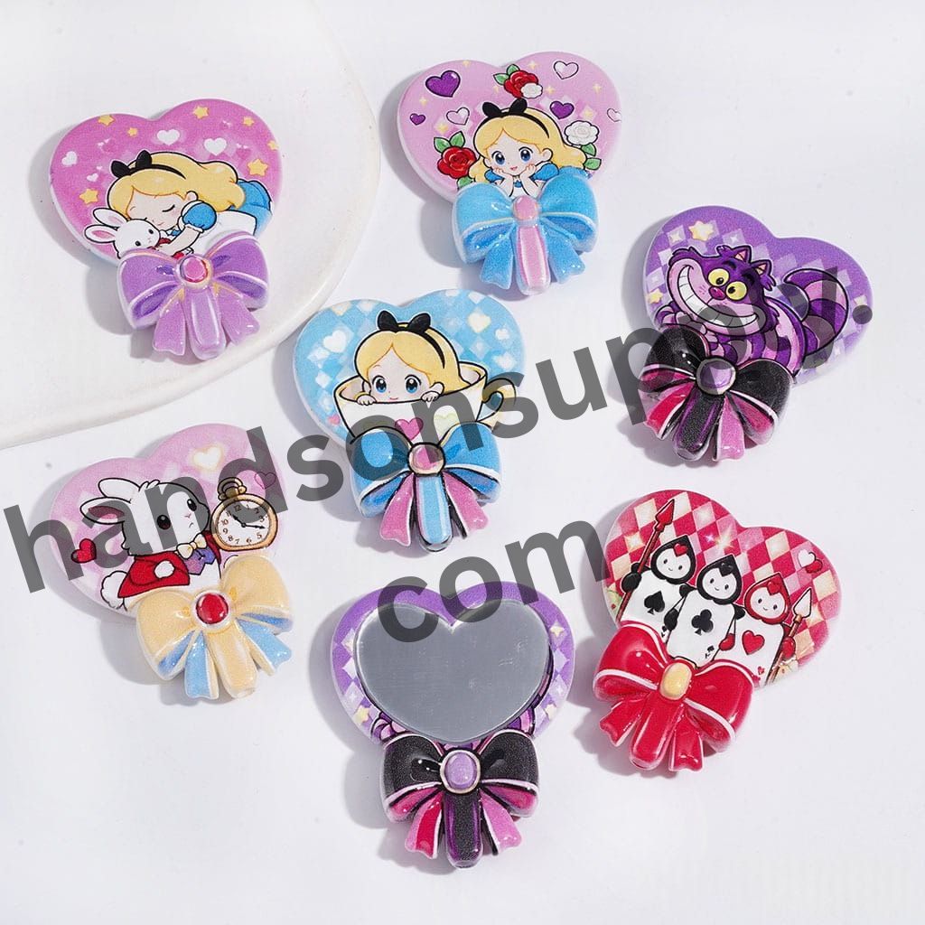 Fantasy Girl in Rabbit Hole World with Magic Mirror, Heart Mirror and Bowtie Designs Acrylic Beads, 41*50MM, Random Mix