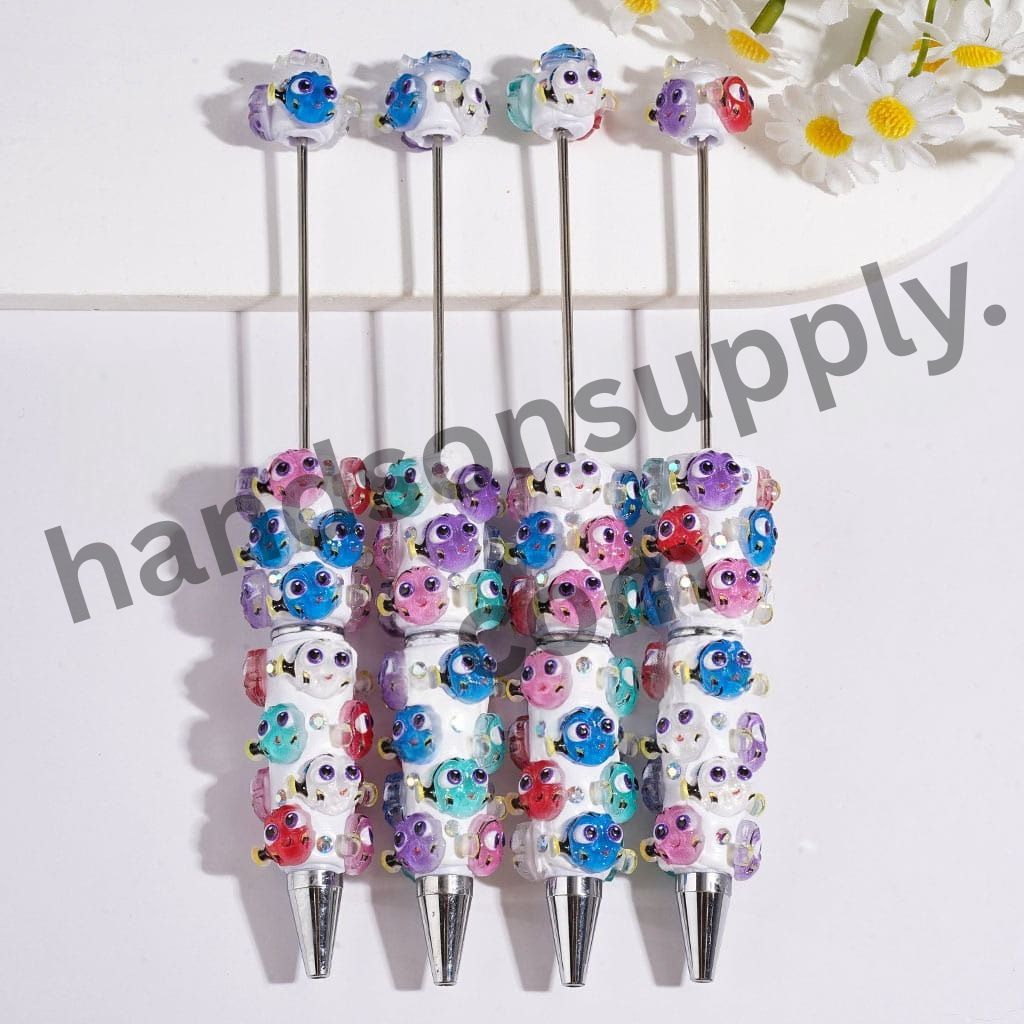 Multi-Color Cute Quirky Fish Character with Sparkling AB Rhinestone Beadable Clay Pens