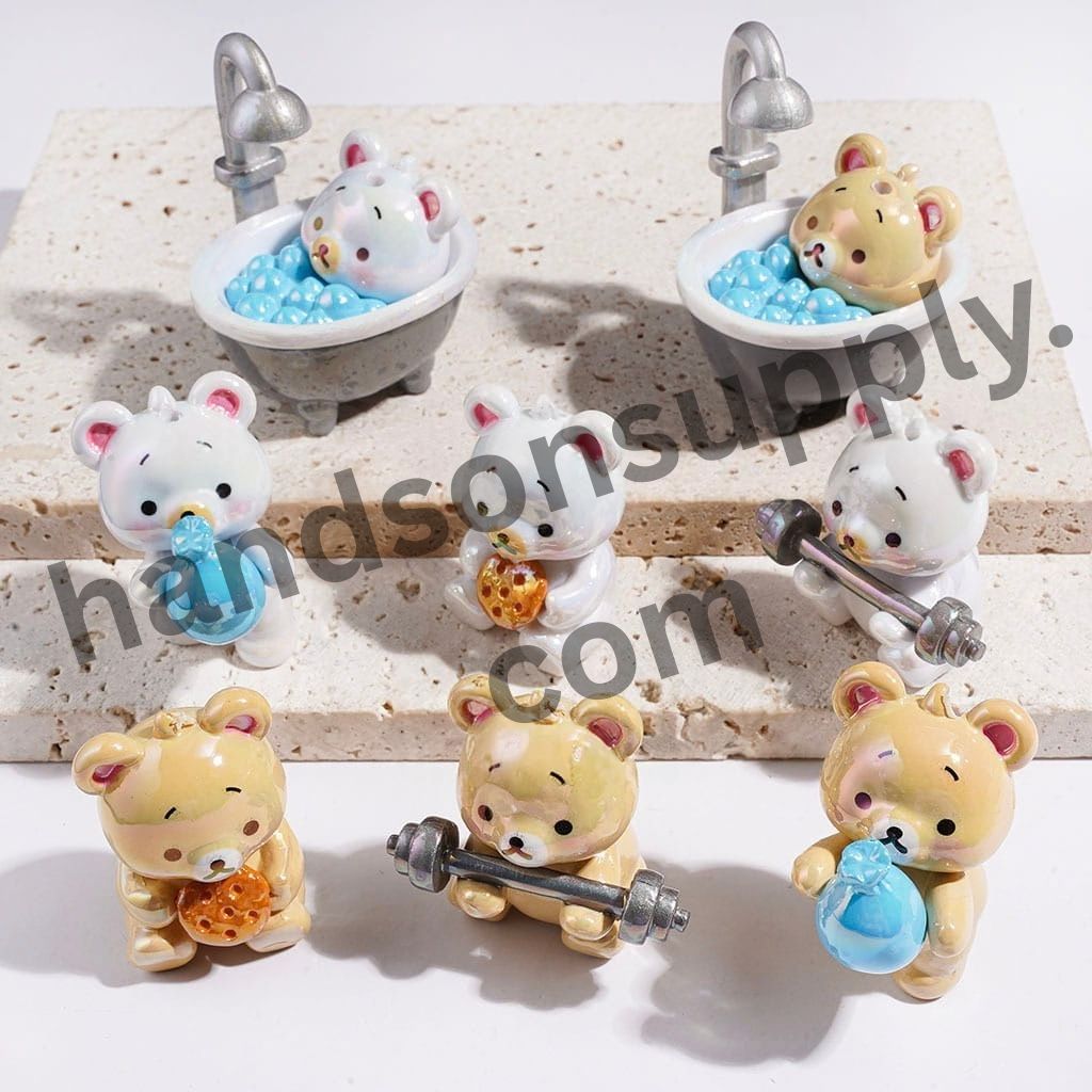 UV-Coated Adorable Bear Character Soft PVC Rubber Beads, Assorted Styles, Random Mix