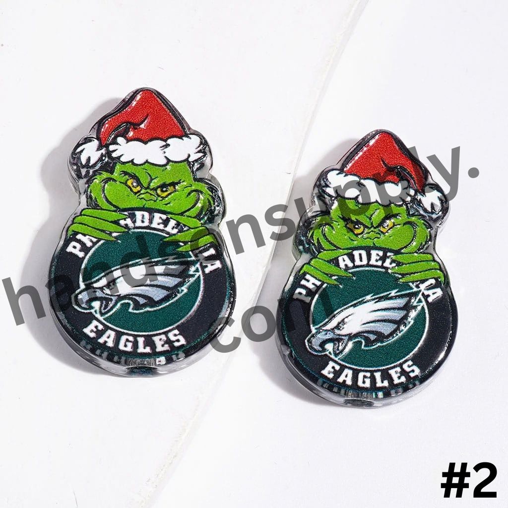 Festive Christmas Green Character with American Football Team Design Acrylic Beads, 18*28MM