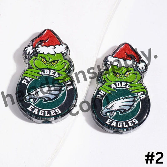 Festive Christmas Green Character with American Football Team Design Acrylic Beads, 18*28MM
