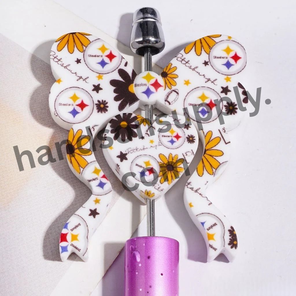 Pittsburgh American Football Collection with Heart & Bowtie-Shaped Silicone Focal Beads, 45*52MM