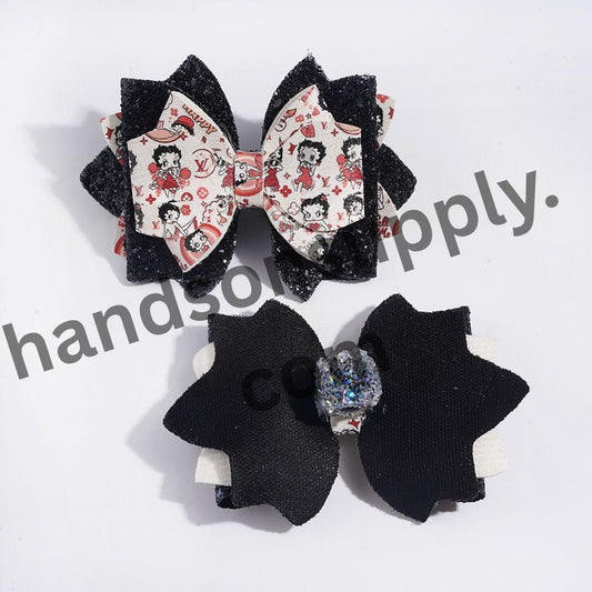 Adorable Shiny Sequin Old Doll Character with AB Rhinestones and Clear Ball Chains Fabric Bowtie Acrylic Sugar Beads