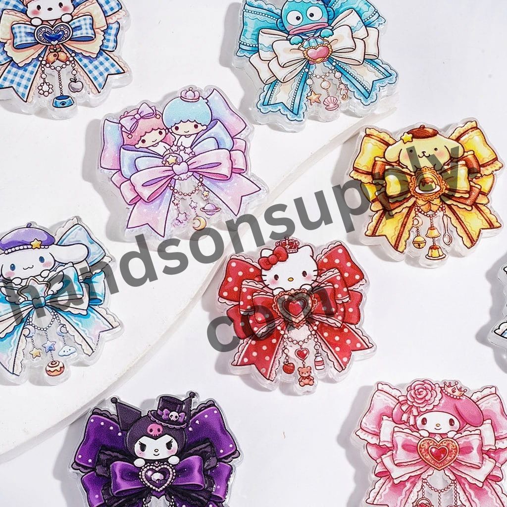 Cute Cartoon Character with Layered Bowtie Design Acrylic Beads, 36*37MM Random Mix