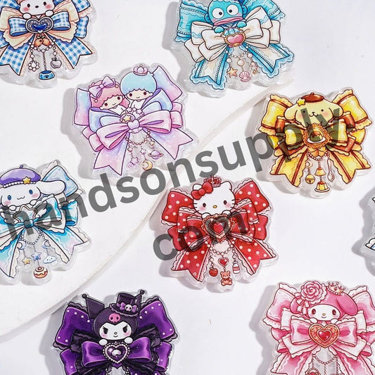 Cute Cartoon Character with Layered Bowtie Design Acrylic Beads, 36*37MM Random Mix