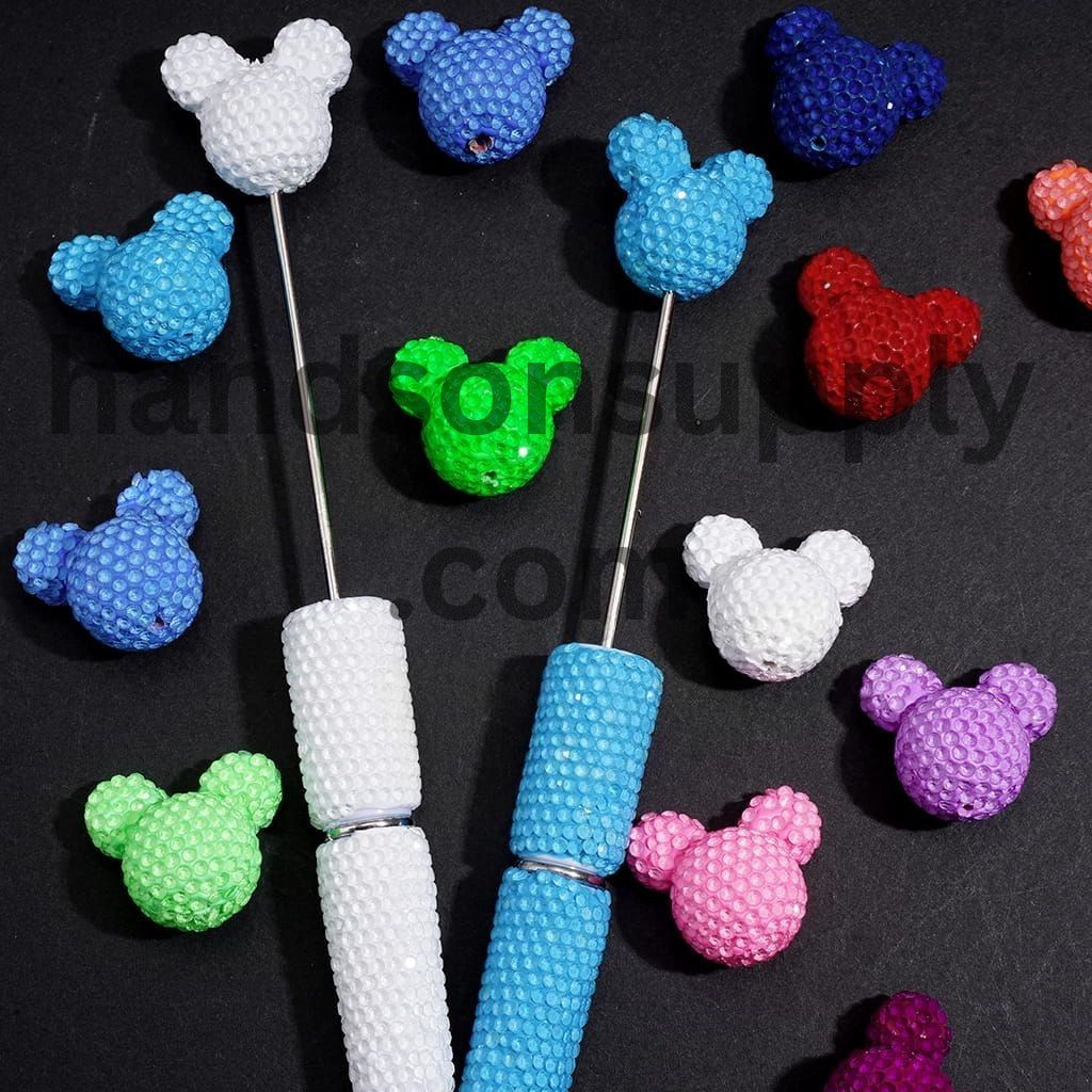 Vibrant Neon Colorful Mouse Head Shape with Sparkling Rhinestone Clay Beads 22*23MM, Multi-Color (Please Read Description)