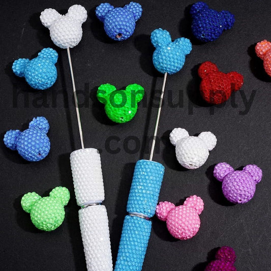 Vibrant Neon Colorful Mouse Head Shape with Sparkling Rhinestone Clay Beads 22*23MM, Multi-Color (Please Read Description)