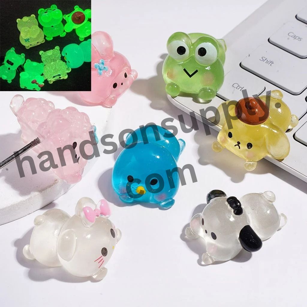 Luminous Whimsical Animal Cartoon Character Series Acrylic for Beads and Pen Topper and Figurine, Multi-Color, Random Mix