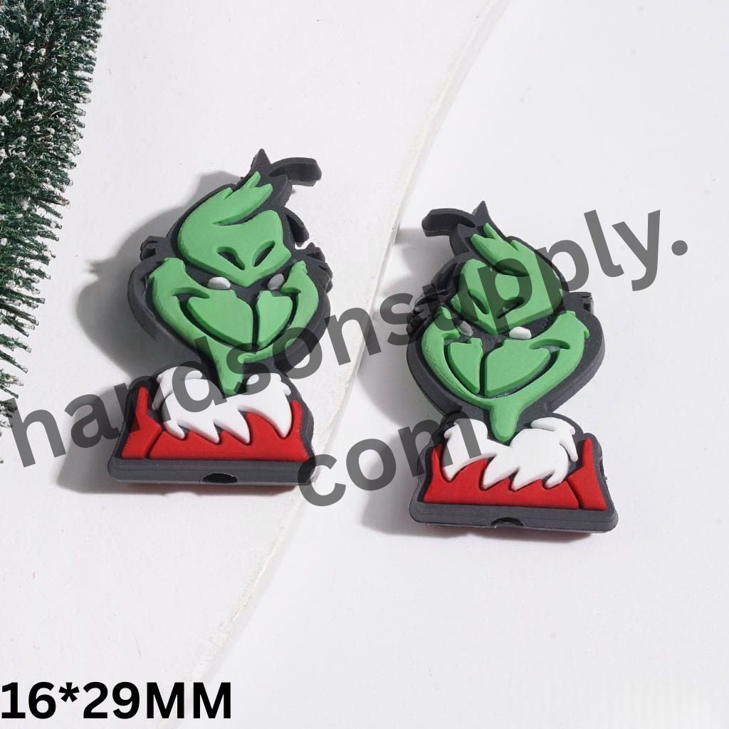 Spooky Christmas Green Character with Festive Holiday Horror Designs Silicone Focal Beads, 16*29MM