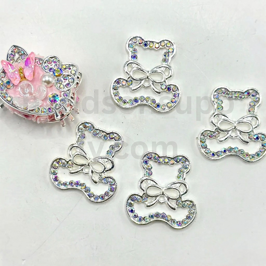 Bear Bowknot Charm Frame with AB Rhinestone Chain 27×26MM Alloy Metal Beads
