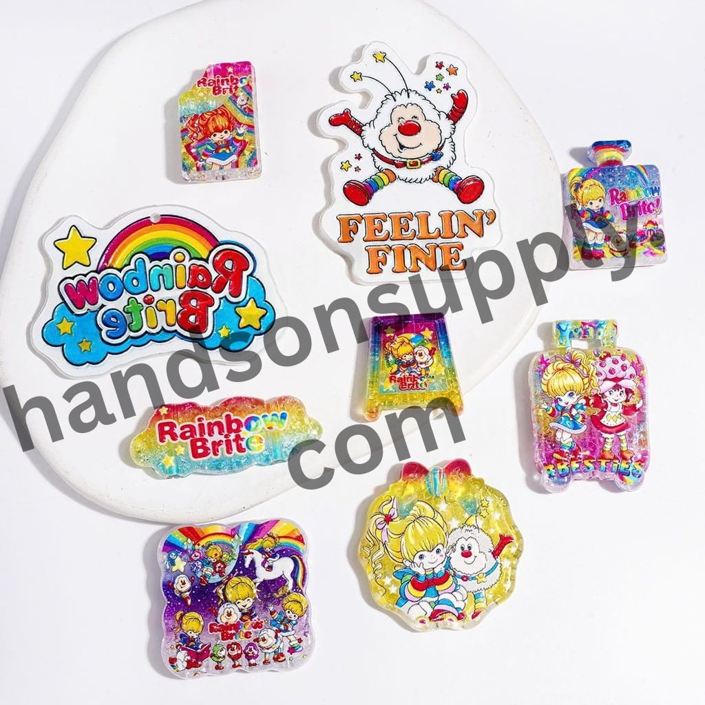 Adorable Vibrant Rainbow Girl Character Series Acrylic Crackle Beads & Pendants, Random Mix