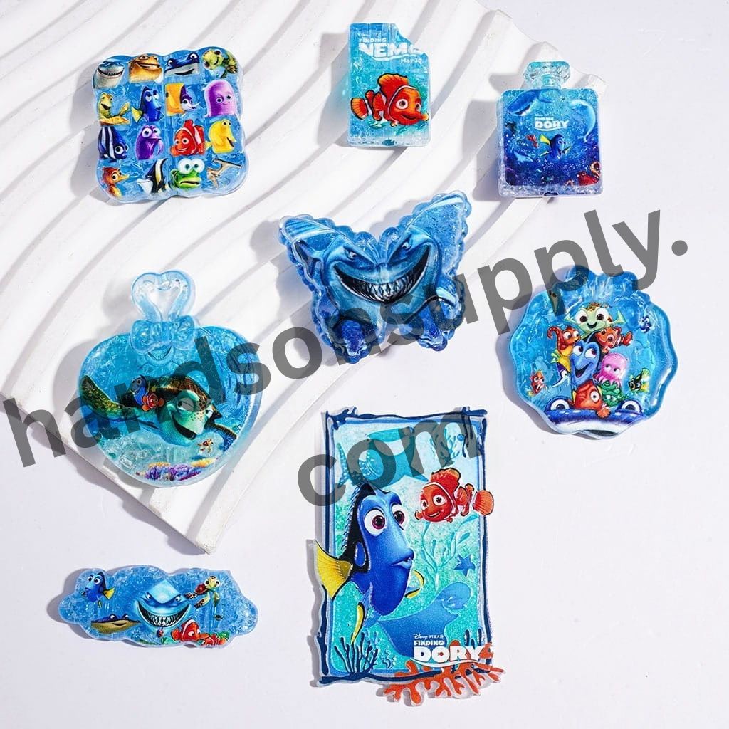 Cute Ocean Animal Character Series with Blue Crackle Acrylic Beads & Pendants, Random Mix