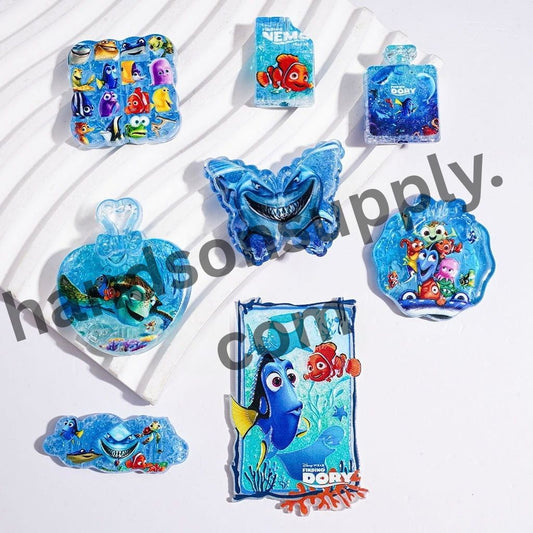 Cute Ocean Animal Character Series with Blue Crackle Acrylic Beads & Pendants, Random Mix