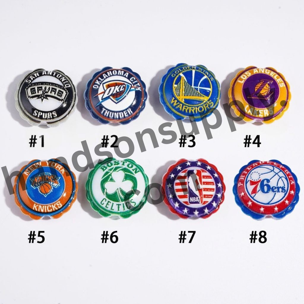 Sporty American Basketball Team Logo with Round Shaped with Wavy Border Acrylic Beads, 23*25MM